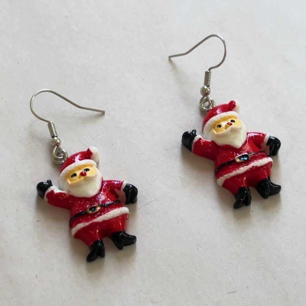 Santa Claus Earrings Festive Holiday Jewelry Sparkly Christmas Earring Set